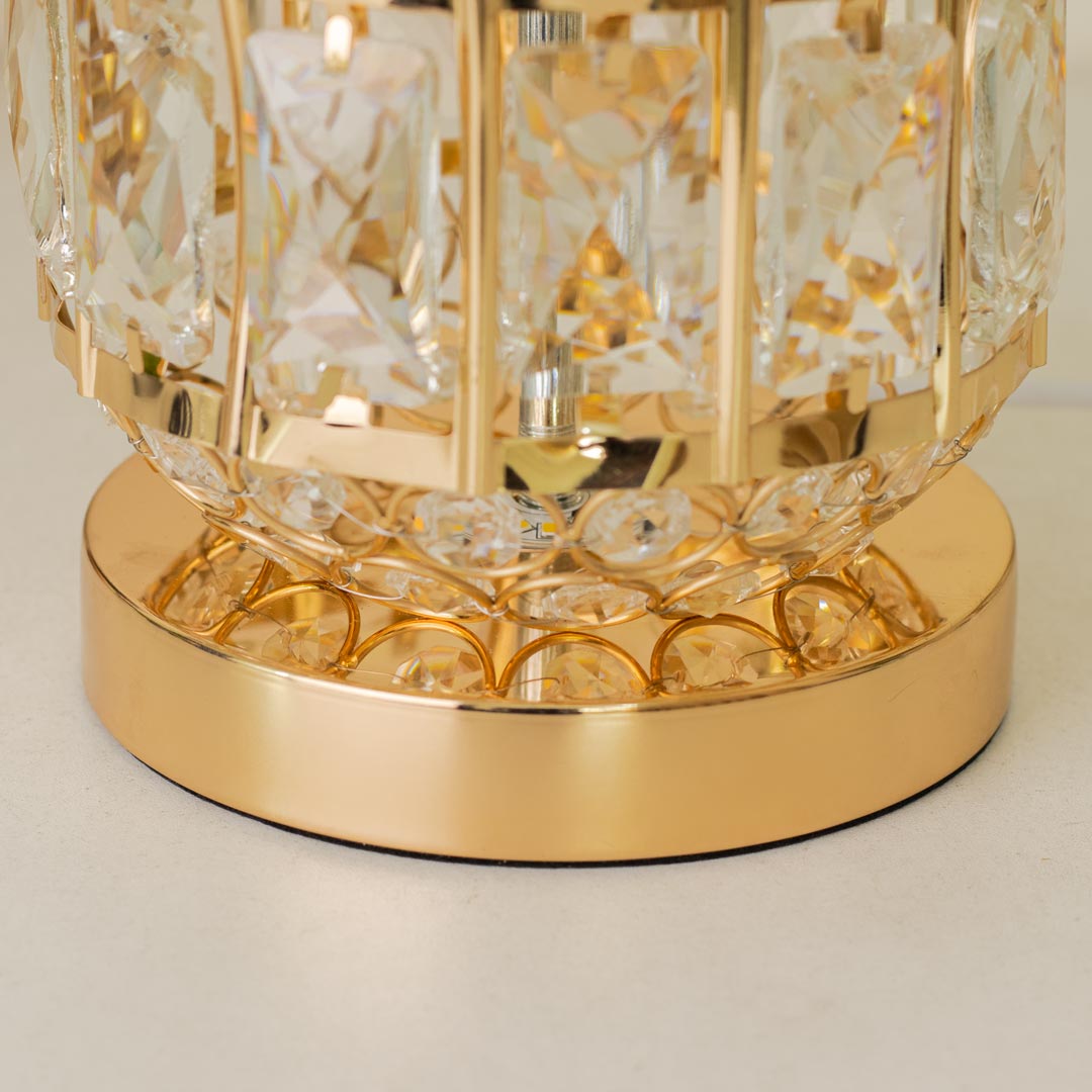 TL372-Golden Color Metal Body Table Lamp with Crystal Stone Design and Rose Pattern Texture Fabric Shade (7)
