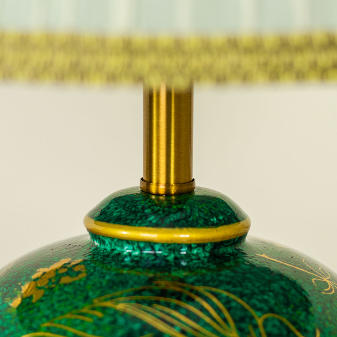 TL374-Green and Golden Color Ceramic Body Lamp with Metal Base and Fabric Shade (6)