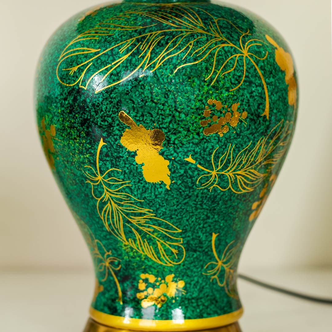 TL374-Green and Golden Color Ceramic Body Lamp with Metal Base and Fabric Shade (7)