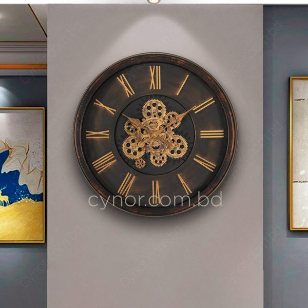 Fiber Made Antique Rose gold Color Body Moving Mechanical Style Gear Dial Design Wall Clock