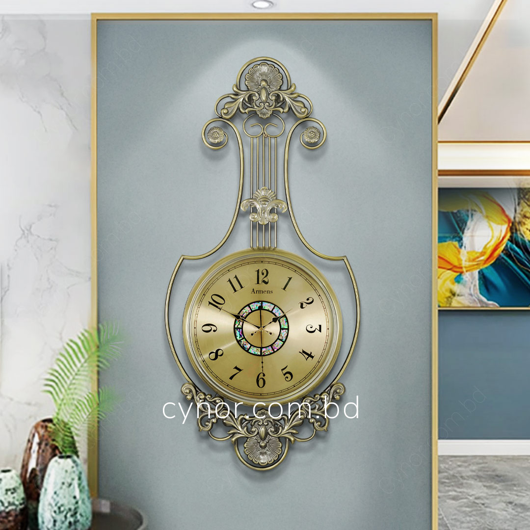 WC696-2-High Quality Full Metal Body Antique Golden Finish Wall Clock with Glass Dial (1)