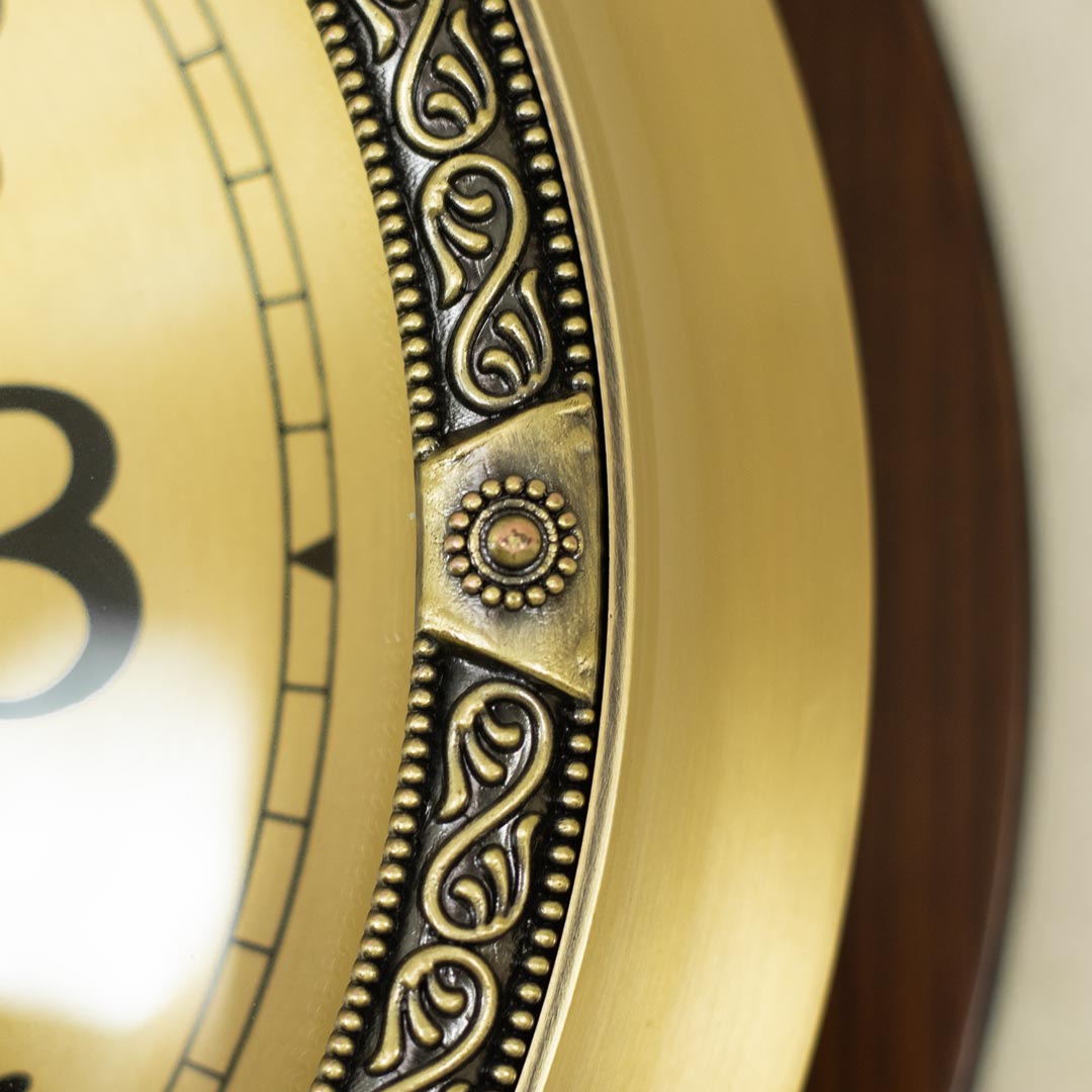 WC703-High Quality Wooden Body with Metal Design Golden Color Dial Pendulum Wall Clock (11)