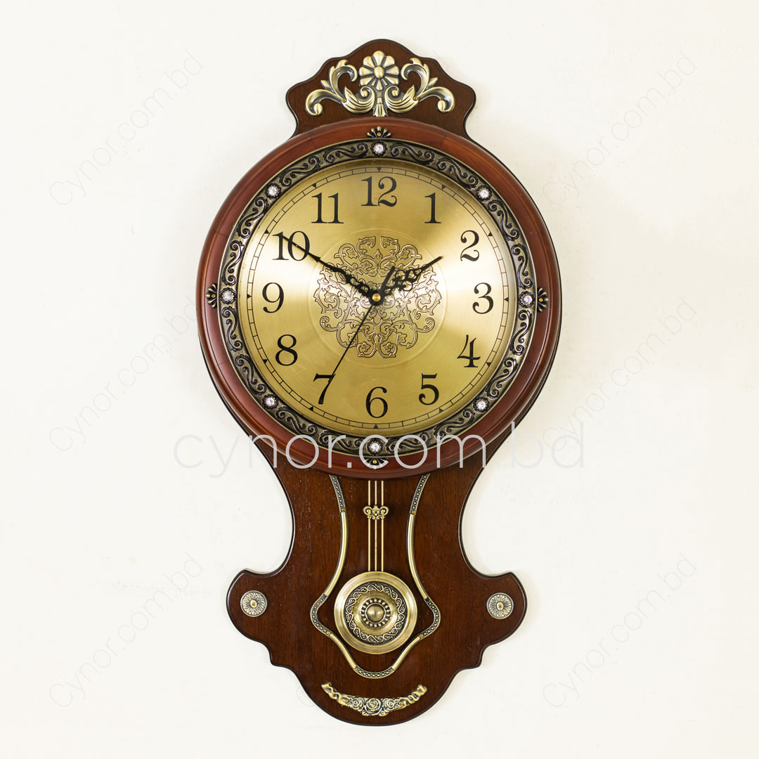 WC704-High-Quality-Wooden-Body-with-Metal-and-Stone-Design-Golden-Color-Dial-Pendulum-Wall-Clock-(12)
