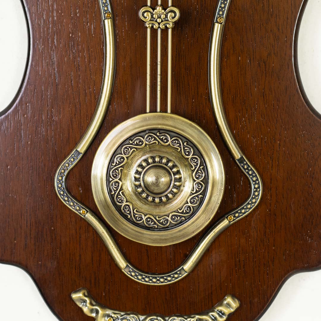 WC704-High Quality Wooden Body with Metal and Stone Design Golden Color Dial Pendulum Wall Clock (8)