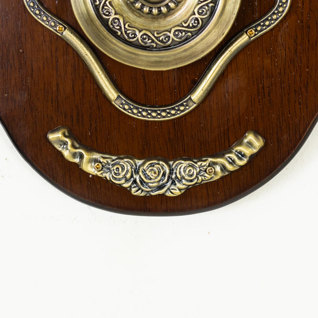 WC704-High Quality Wooden Body with Metal and Stone Design Golden Color Dial Pendulum Wall Clock (9)