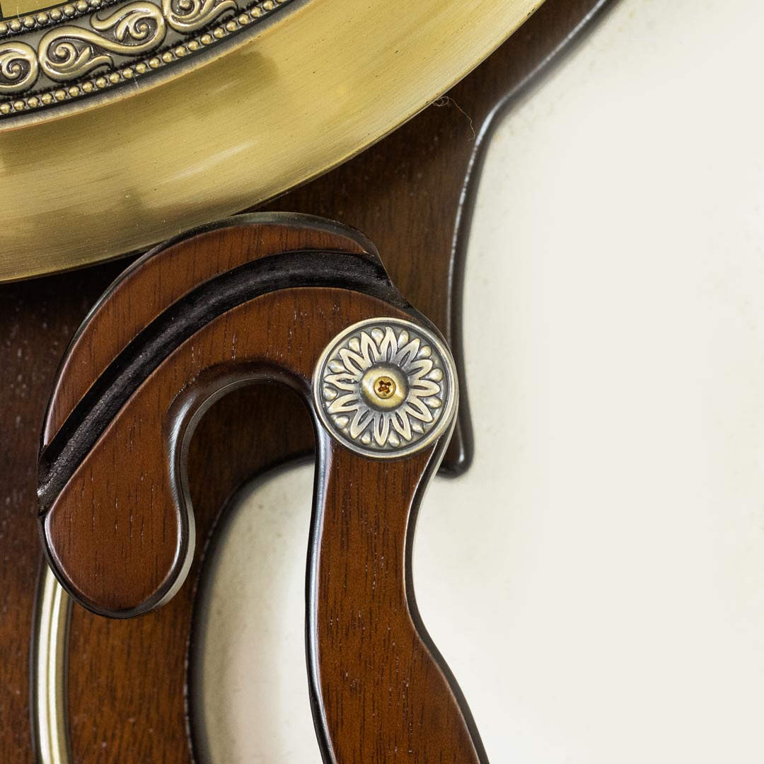 WC705-High Quality Wooden Body with Metal and Stone Design Golden Color Dial Pendulum Wall Clock (10)