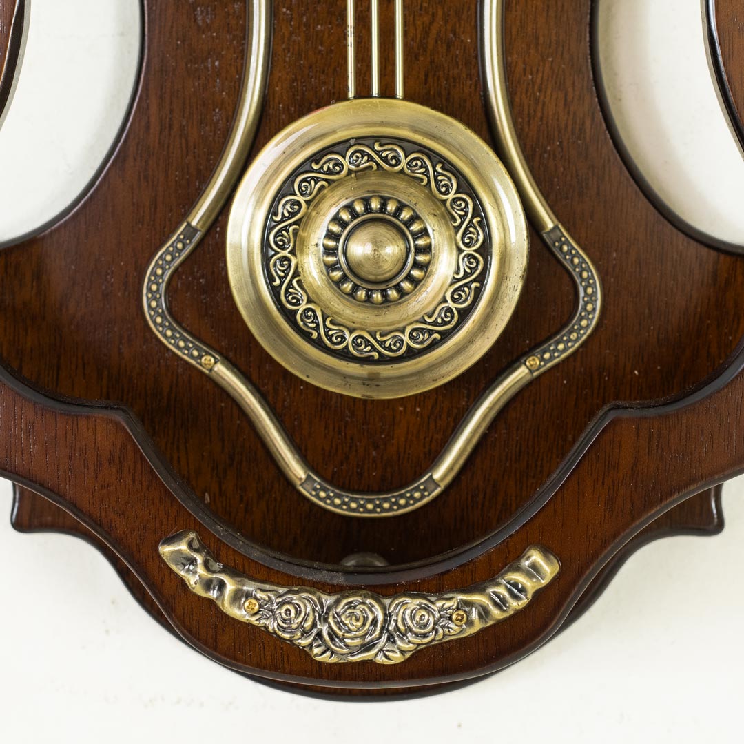 WC705-High Quality Wooden Body with Metal and Stone Design Golden Color Dial Pendulum Wall Clock (9)