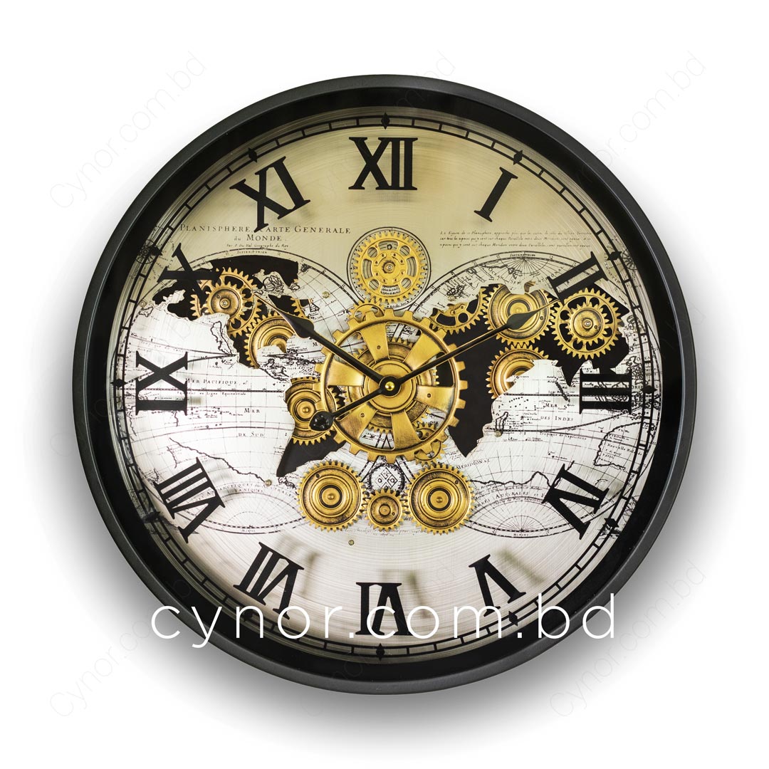 WC707-Very High Quality Metal Body Glass Dial Antique Style Moving Mechanical Gear Design Wall Clock (11)