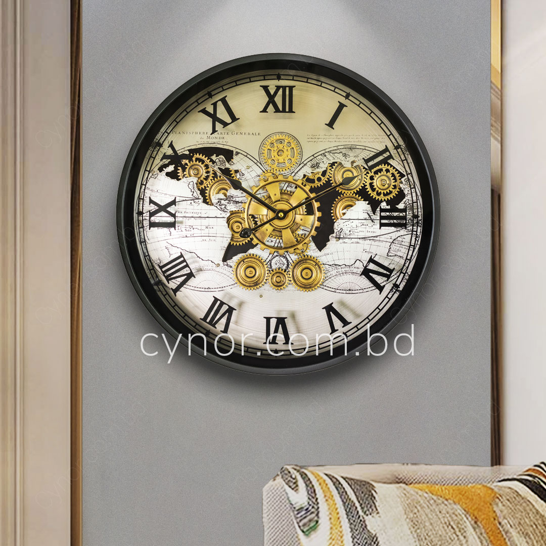 WC707-Very High Quality Metal Body Glass Dial Antique Style Moving Mechanical Gear Design Wall Clock (12)