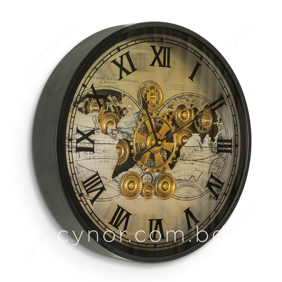 WC707-Very High Quality Metal Body Glass Dial Antique Style Moving Mechanical Gear Design Wall Clock (3)