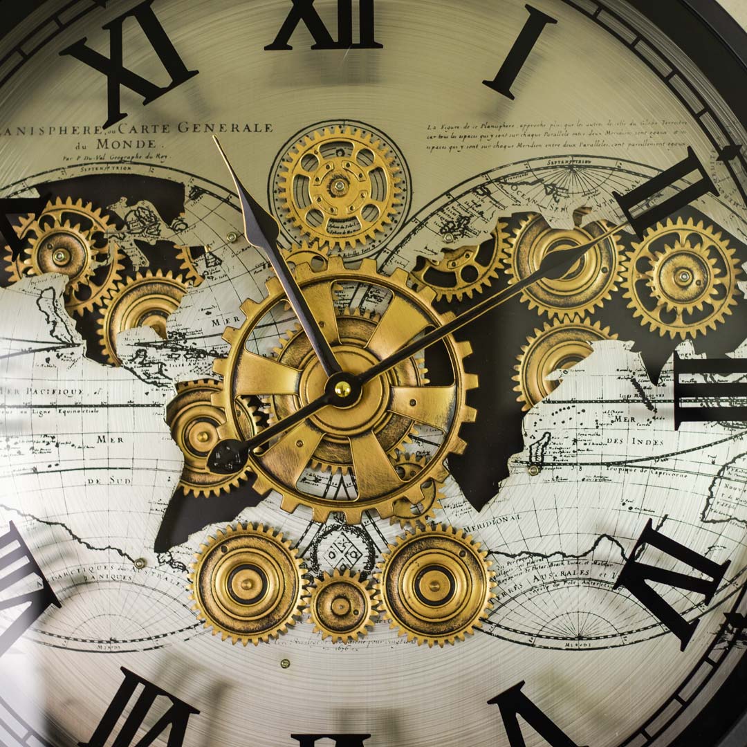 WC707-Very High Quality Metal Body Glass Dial Antique Style Moving Mechanical Gear Design Wall Clock (5)