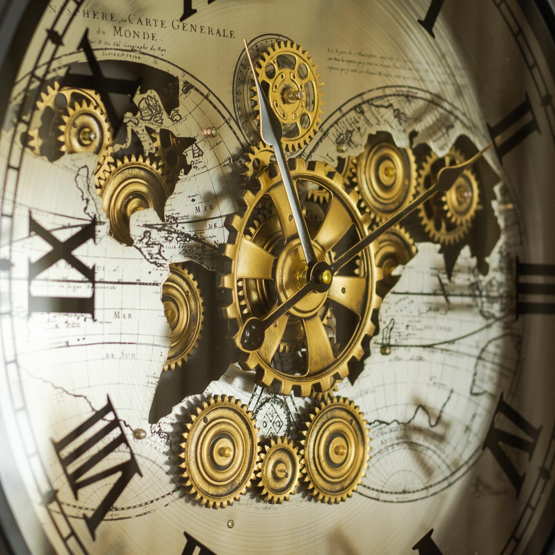 WC707-Very High Quality Metal Body Glass Dial Antique Style Moving Mechanical Gear Design Wall Clock (8)