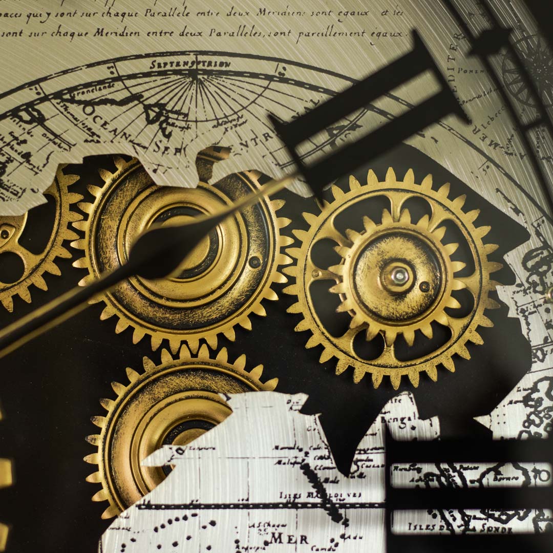 WC707-Very High Quality Metal Body Glass Dial Antique Style Moving Mechanical Gear Design Wall Clock (9)