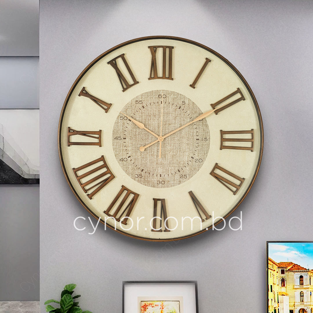 WC714-1-Antique Style Wood and Cream Color Wall Clock with Fiber Body Glass Dial and Linen Texture Design (1)