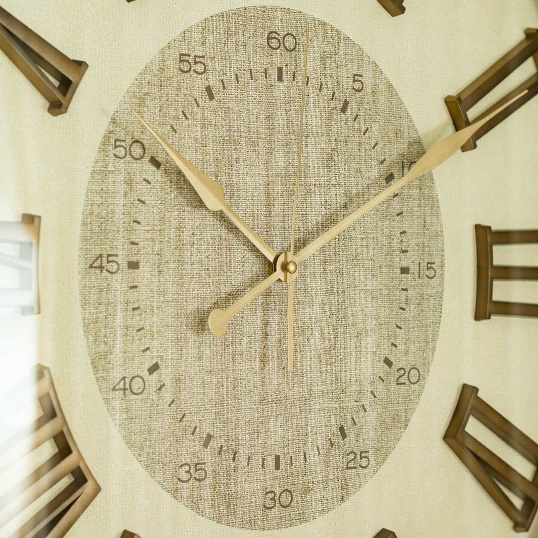 WC714-1-Antique Style Wood and Cream Color Wall Clock with Fiber Body Glass Dial and Linen Texture Design (7)