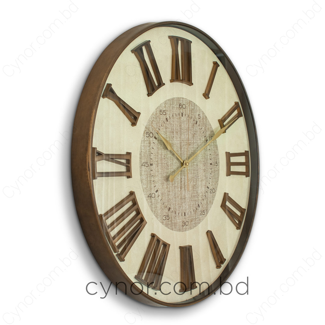 WC714-1-Antique Style Wood and Cream Color Wall Clock with Fiber Body Glass Dial and Linen Texture Design (8)