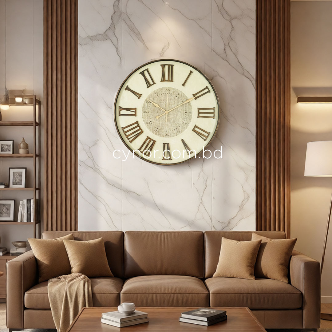 WC714-1-Antique-Style-Wood-and-Cream-Color-Wall-Clock-with-Fiber-Body-Glass-Dial-and-Linen-Texture-Design-(9)