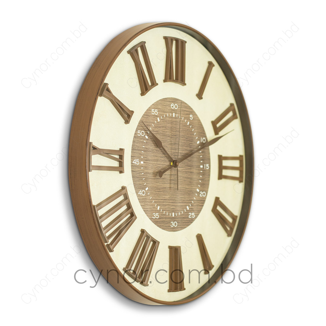 WC714-2-Antique Style Wood and Cream Color Wall Clock with Fiber Body Glass Dial and Linen Texture Design (10)
