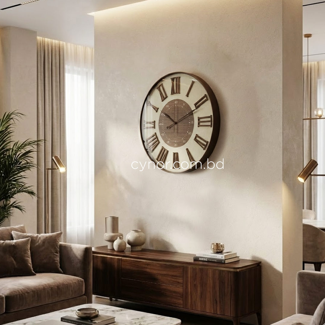 WC714-2-Antique Style Wood and Cream Color Wall Clock with Fiber Body Glass Dial and Linen Texture Design (2)