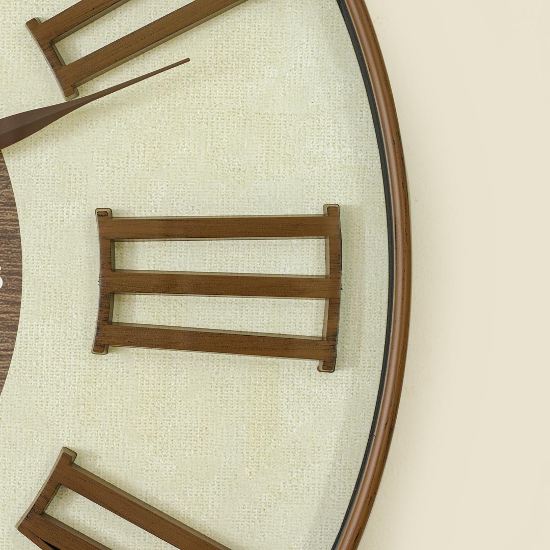 WC714-2-Antique Style Wood and Cream Color Wall Clock with Fiber Body Glass Dial and Linen Texture Design (7)