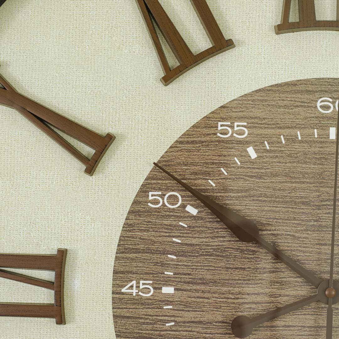 WC714-2-Antique Style Wood and Cream Color Wall Clock with Fiber Body Glass Dial and Linen Texture Design (8)