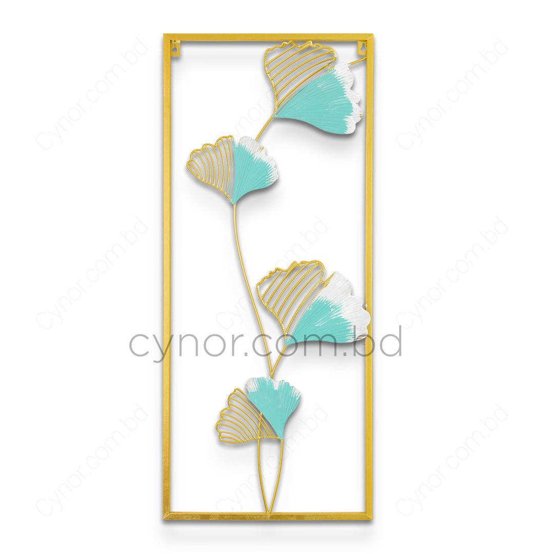 WR682-6-Metal Body Golden, Green Color Aquatic Leaf Design Wall Decor (3)