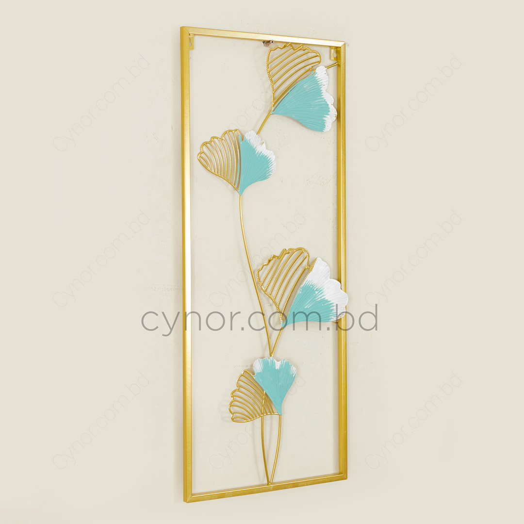 WR682-6-Metal Body Golden, Green Color Aquatic Leaf Design Wall Decor (4)
