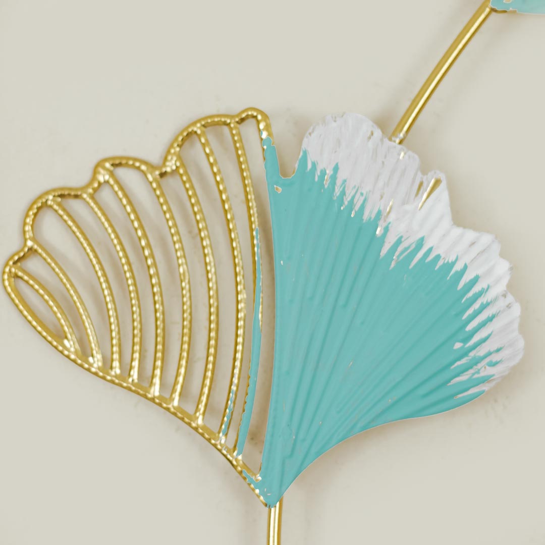 WR682-6-Metal Body Golden, Green Color Aquatic Leaf Design Wall Decor (6)