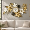 Metal-Body-Stainless-Steel-Design-Golden-and-White-Color-Leaf-and-Flower-Design-Glass-Dial-Wall-Clock