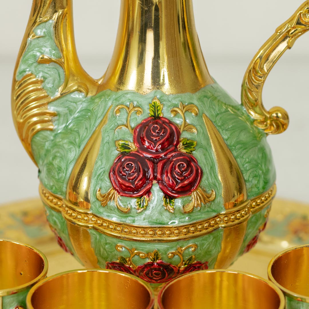 KC173-Mint-Traditional Surai Set Golden Mint SS Metal 6 Cups 1 Jug 1 Tray (7)