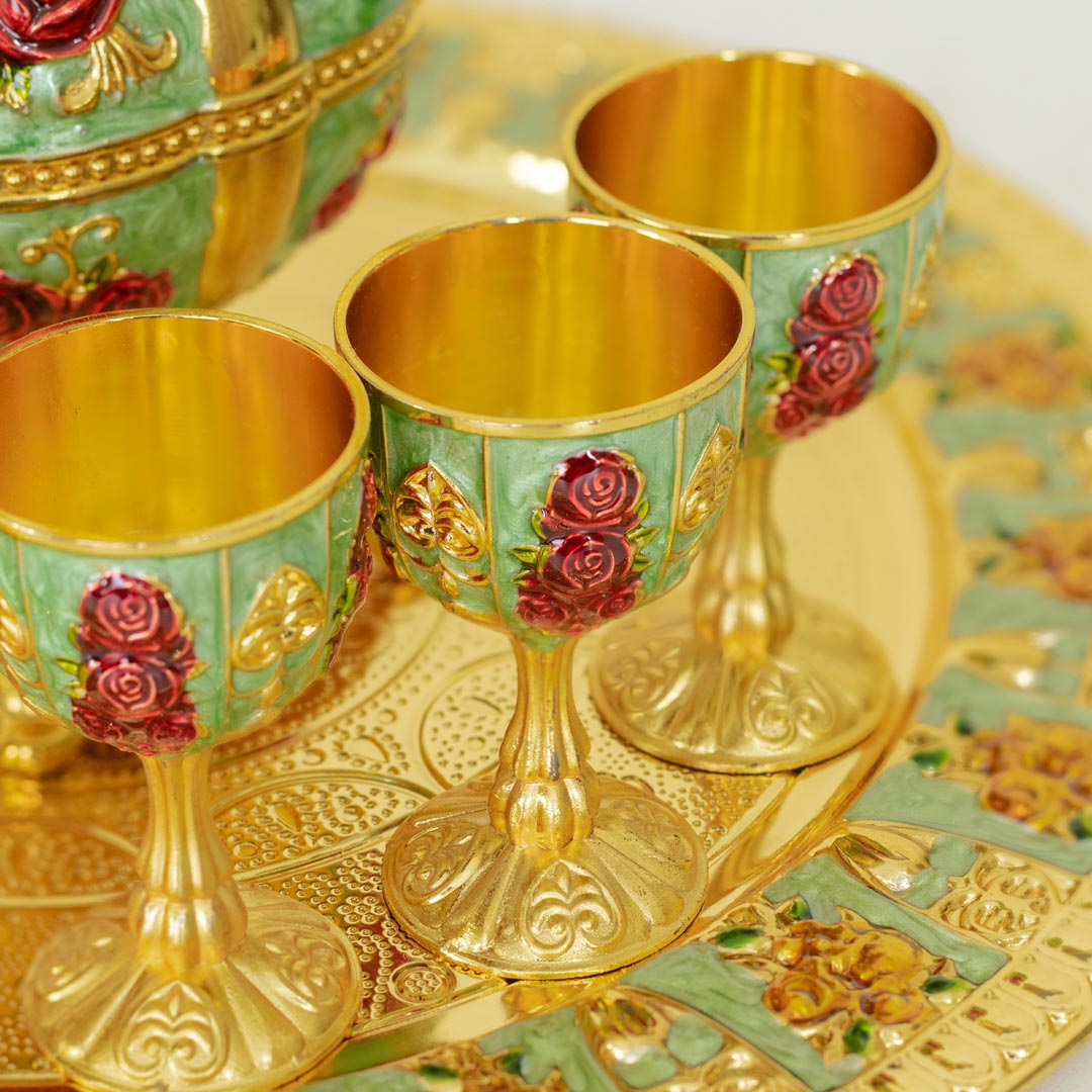 KC173-Mint-Traditional Surai Set Golden Mint SS Metal 6 Cups 1 Jug 1 Tray (8)