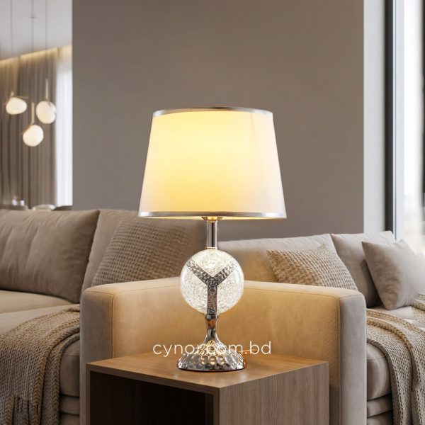 Metal Body Acrylic Design Silver Table Lamp with White Texture Plastic Shade