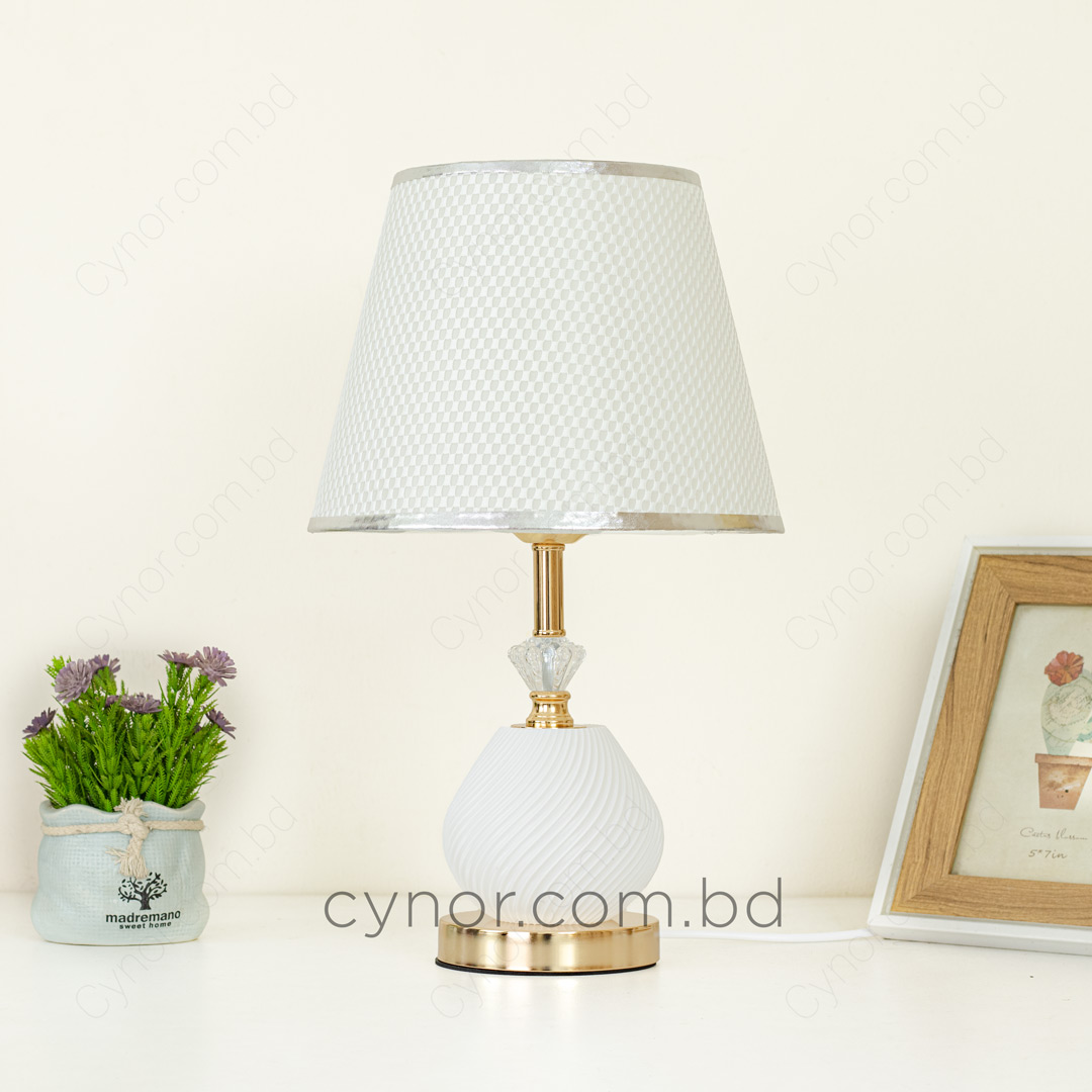 TL377-1-Metal Body Acrylic and Crystal Design Golden Table Lamp White Texture Plastic Shade (2)