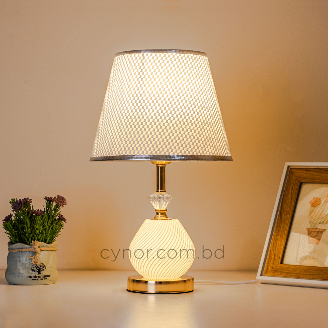 TL377-1-Metal Body Acrylic and Crystal Design Golden Table Lamp White Texture Plastic Shade (3)