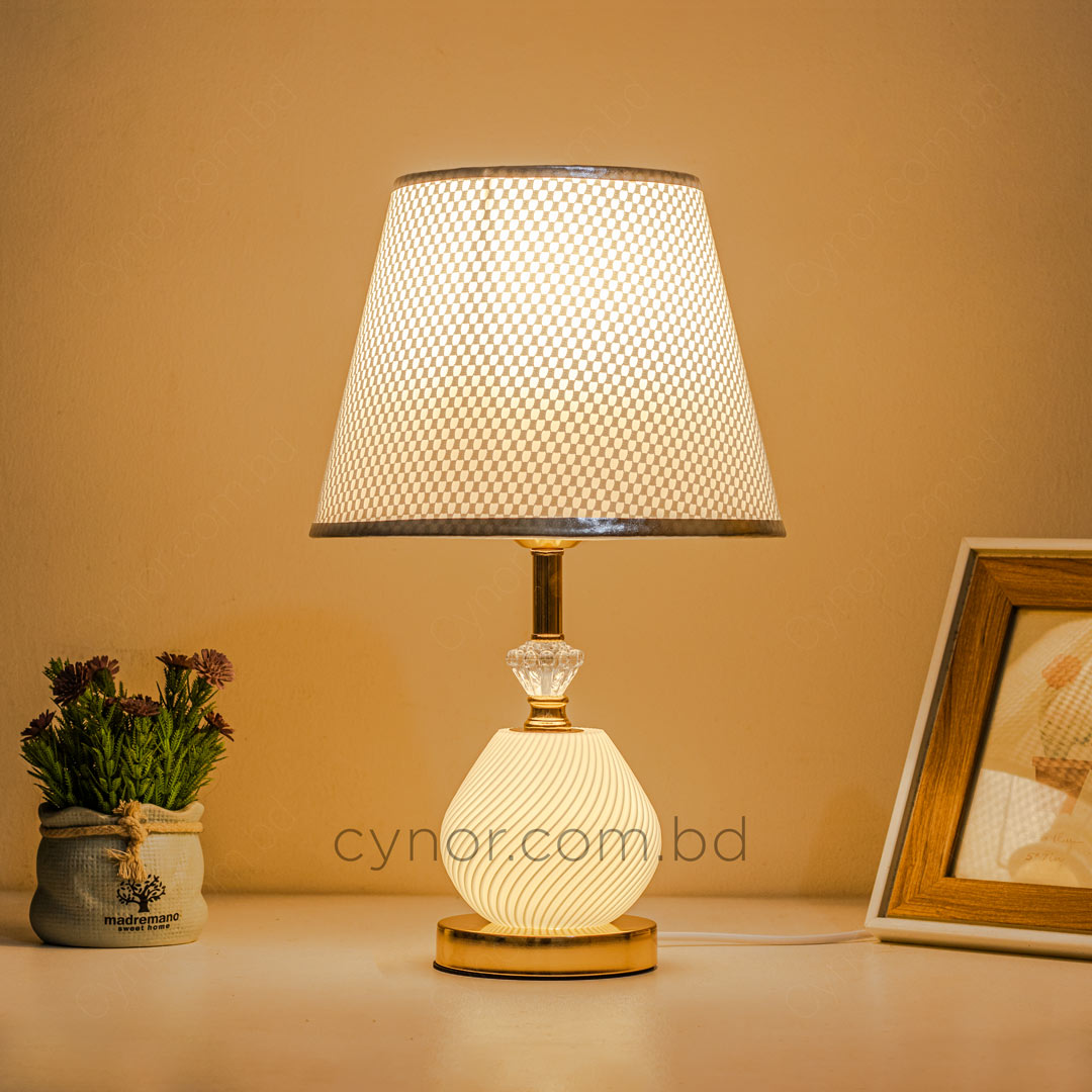 TL377-1-Metal Body Acrylic and Crystal Design Golden Table Lamp White Texture Plastic Shade (4)