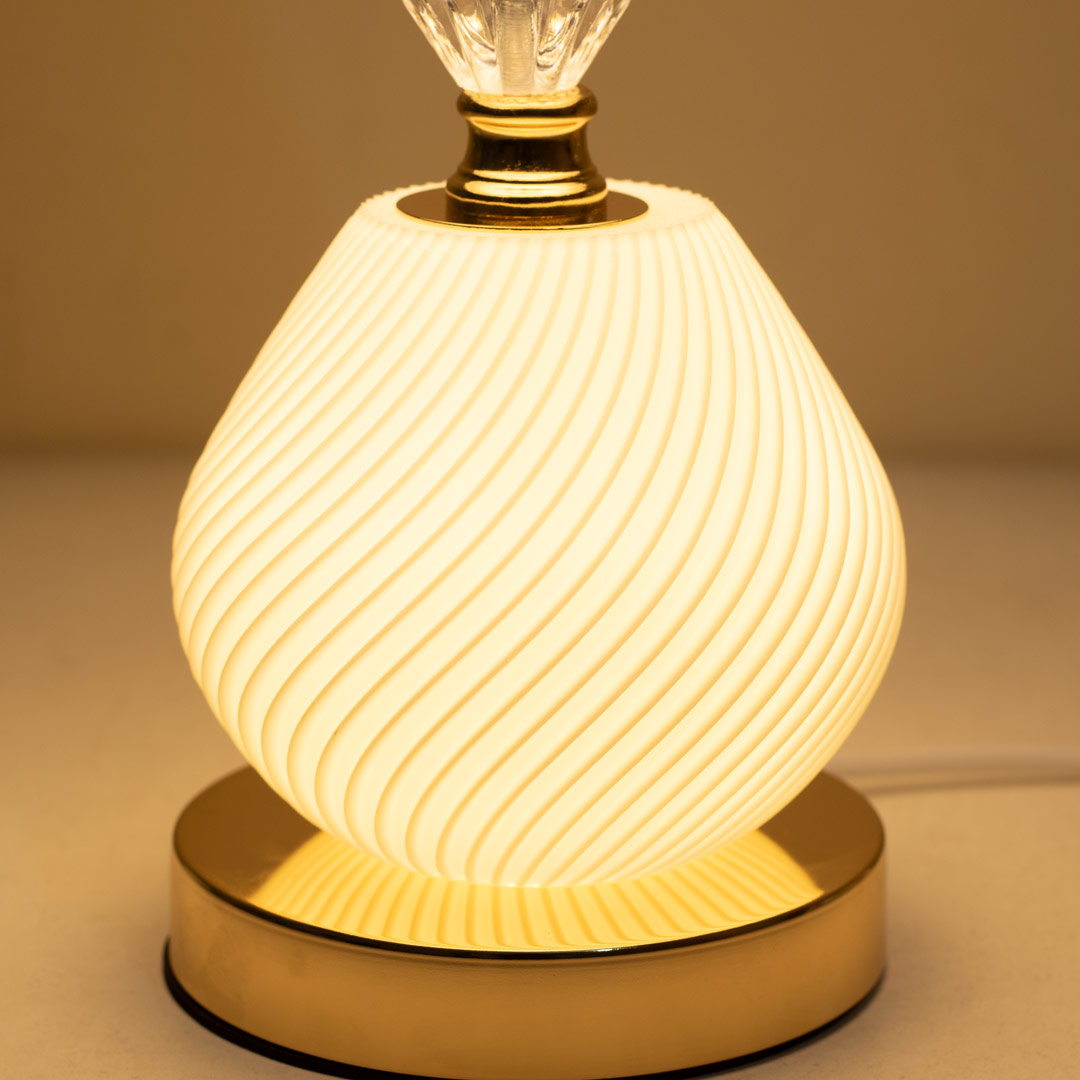 TL377-1-Metal Body Acrylic and Crystal Design Golden Table Lamp White Texture Plastic Shade (5)