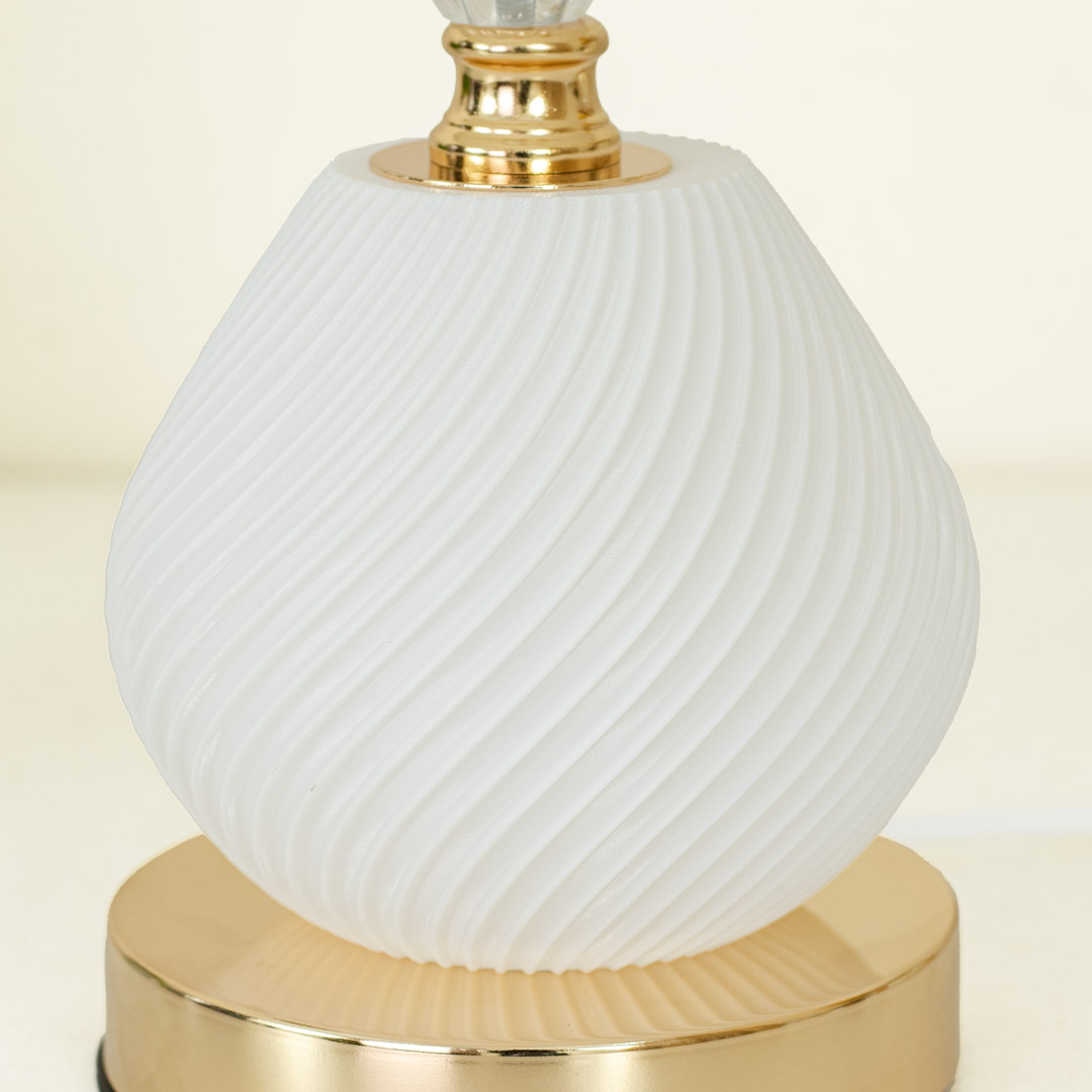 TL377-1-Metal Body Acrylic and Crystal Design Golden Table Lamp White Texture Plastic Shade (7)