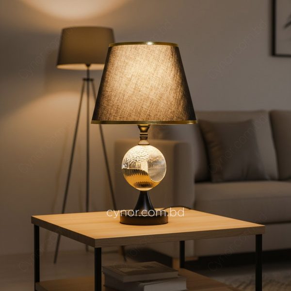 Black Metal Table Lamp with Acrylic Design and Black Plastic Shade