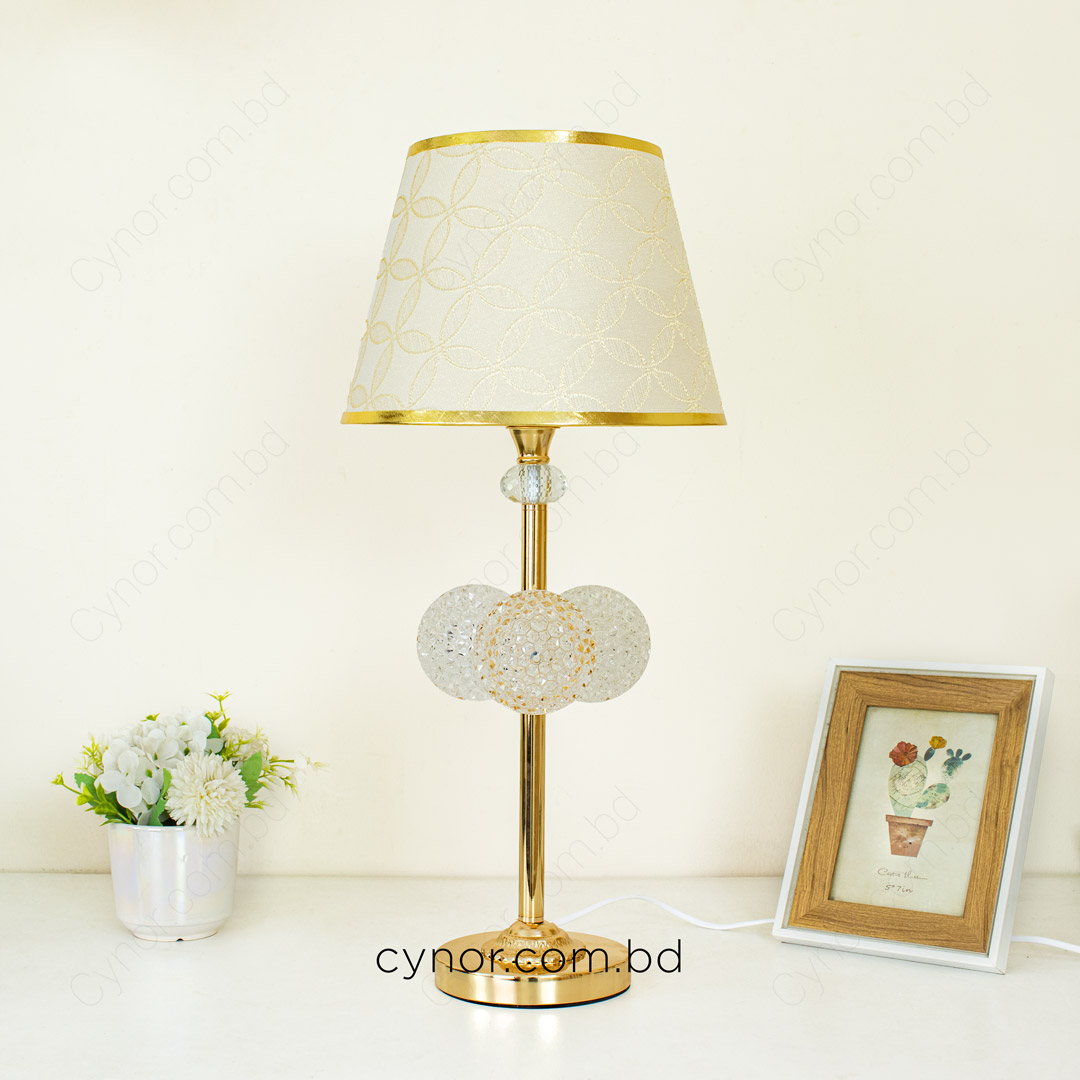 TL380-1-Golden Metal Table Lamp with Crystal Design and Decorated Cream Plastic Shade (2)