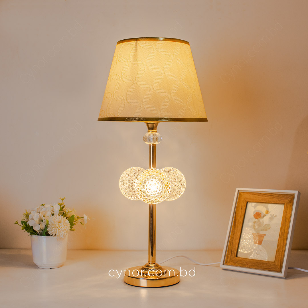 TL380-1-Golden Metal Table Lamp with Crystal Design and Decorated Cream Plastic Shade (3)