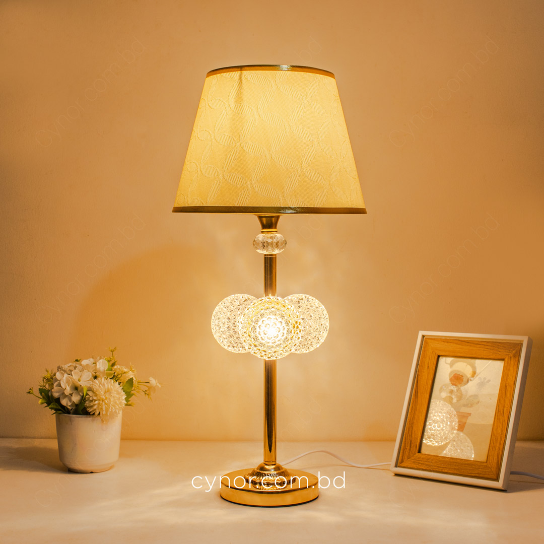 TL380-1-Golden Metal Table Lamp with Crystal Design and Decorated Cream Plastic Shade (4)
