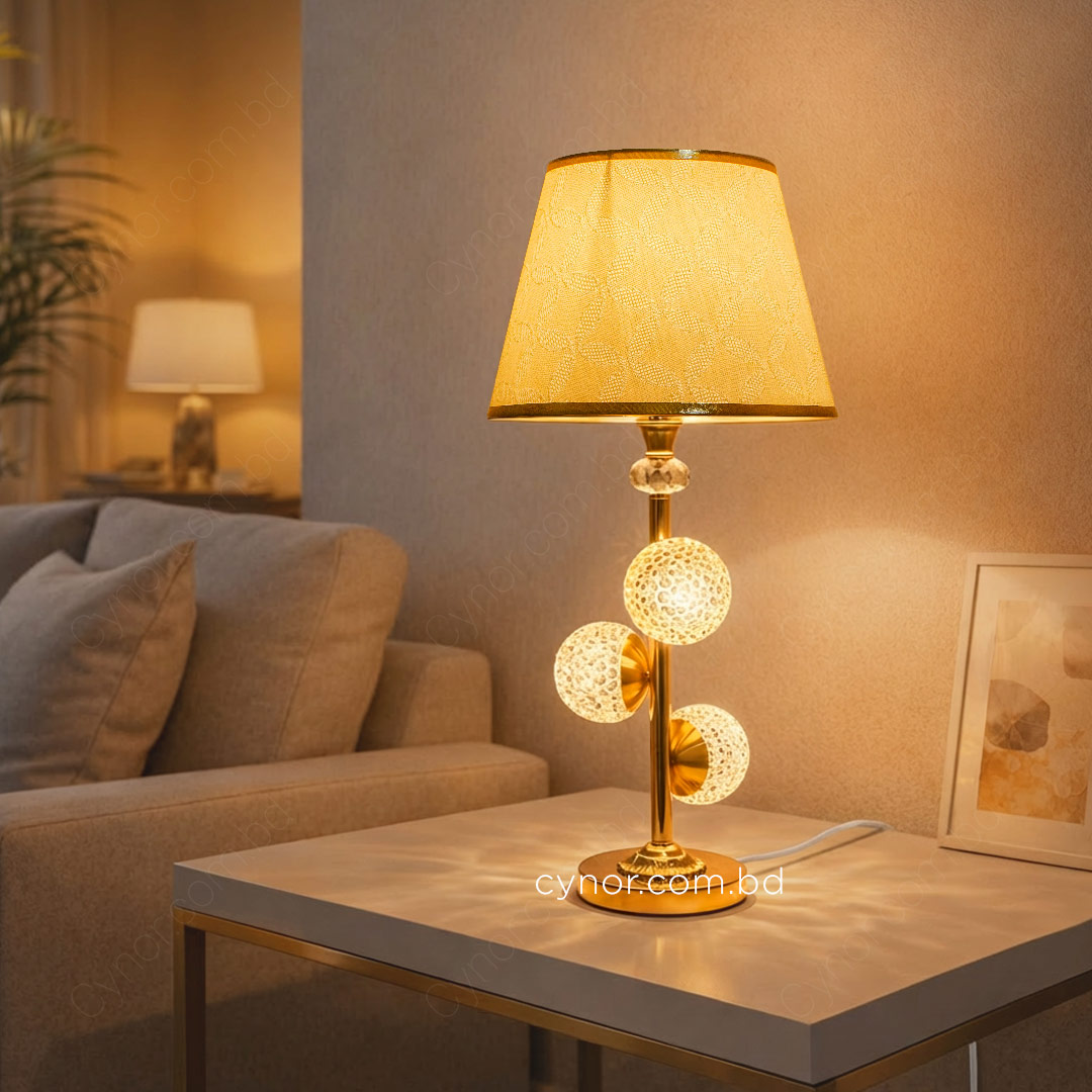 TL380-2-Golden Metal Table Lamp with Crystal Design and Decorated Cream Plastic Shade (1)
