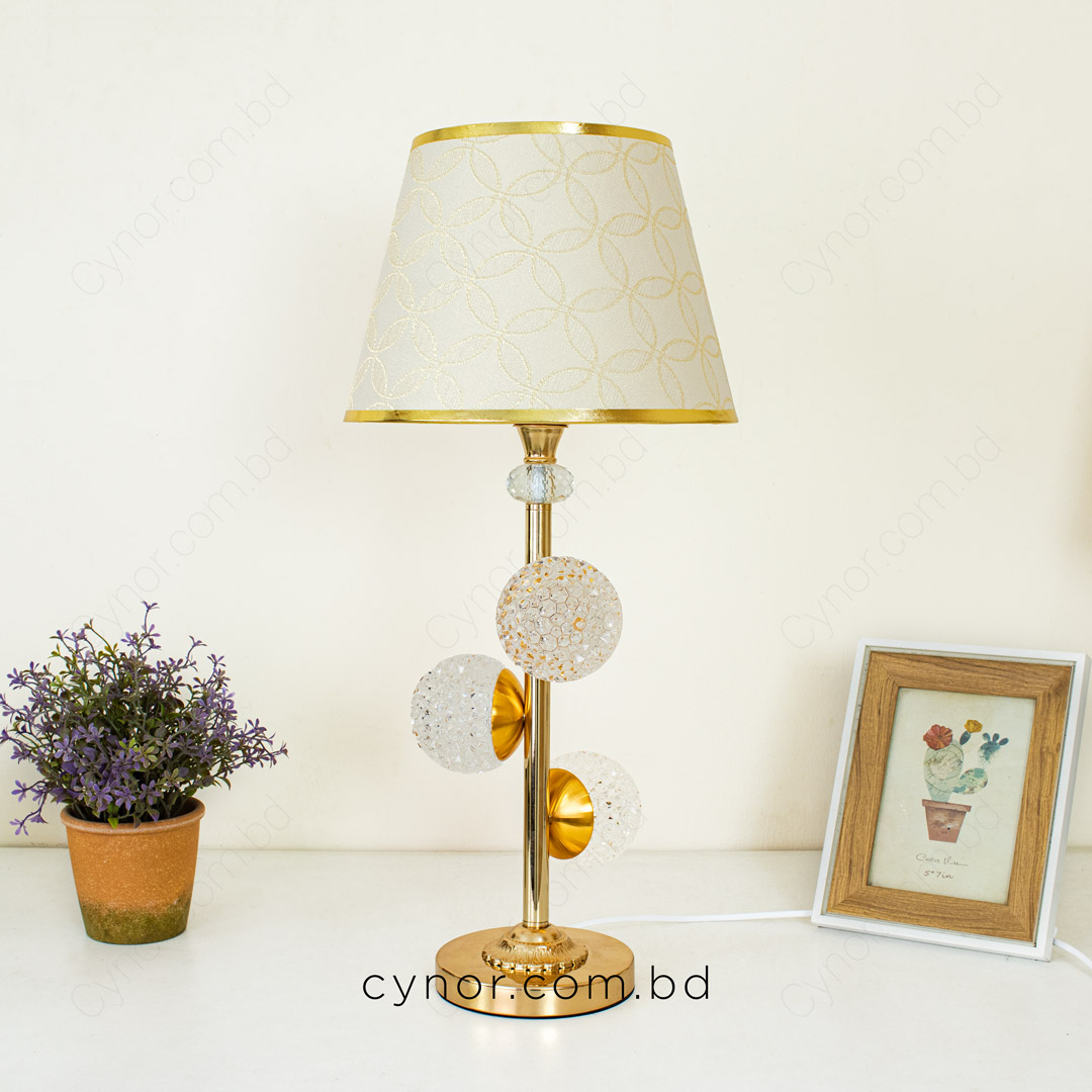 TL380-2-Golden Metal Table Lamp with Crystal Design and Decorated Cream Plastic Shade (2)