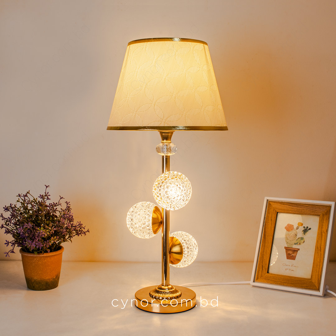 TL380-2-Golden Metal Table Lamp with Crystal Design and Decorated Cream Plastic Shade (3)