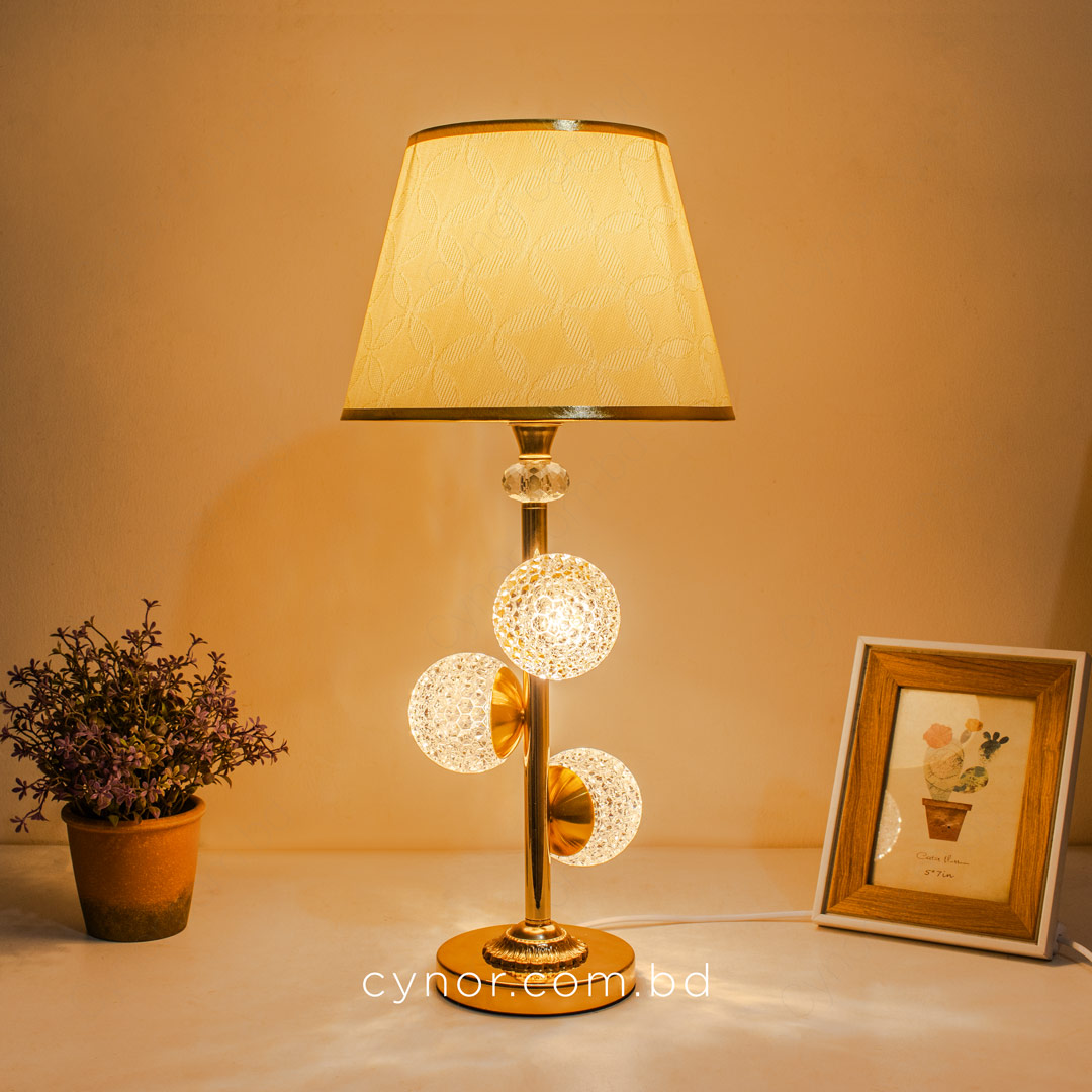 TL380-2-Golden Metal Table Lamp with Crystal Design and Decorated Cream Plastic Shade (4)