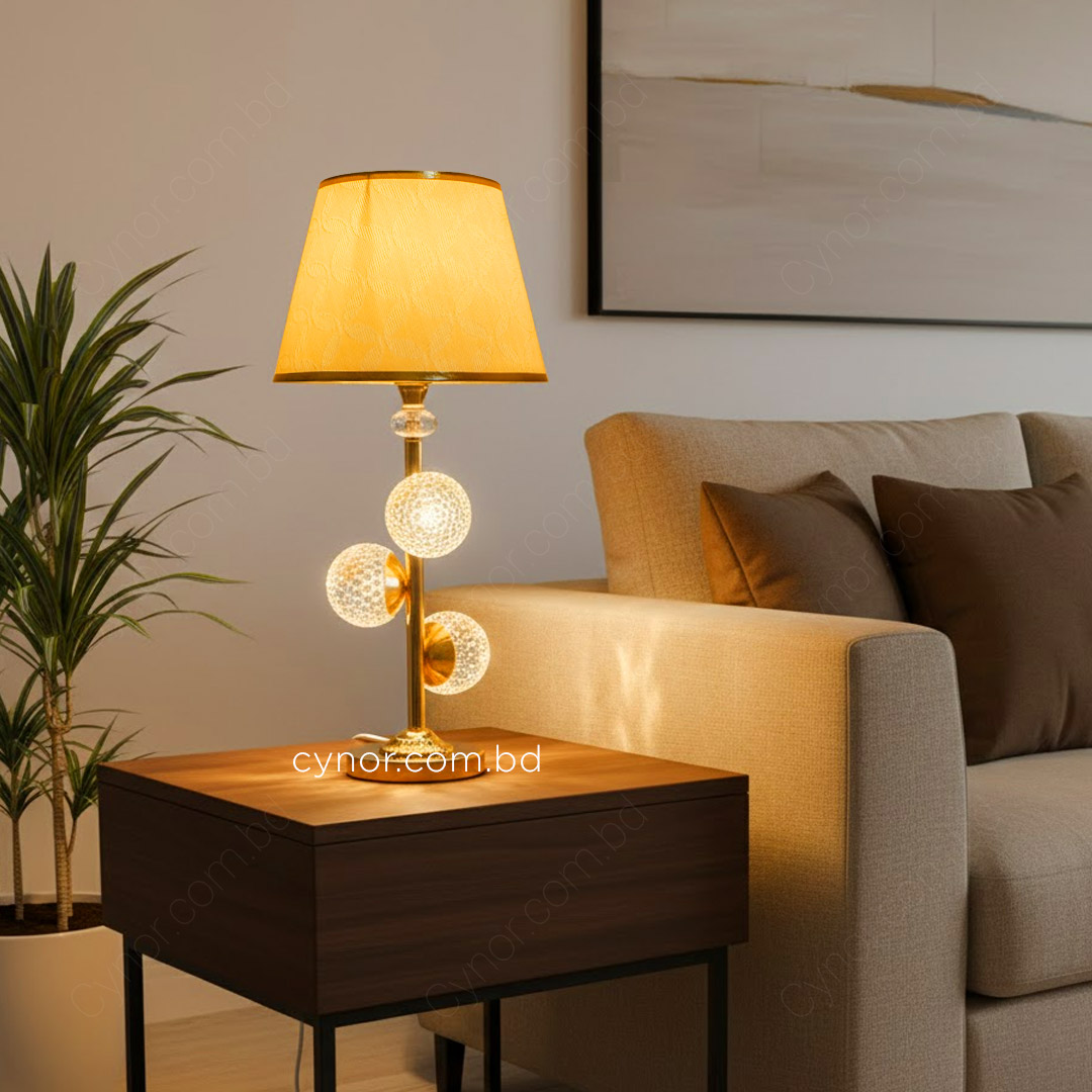 TL380-2-Golden Metal Table Lamp with Crystal Design and Decorated Cream Plastic Shade (7)