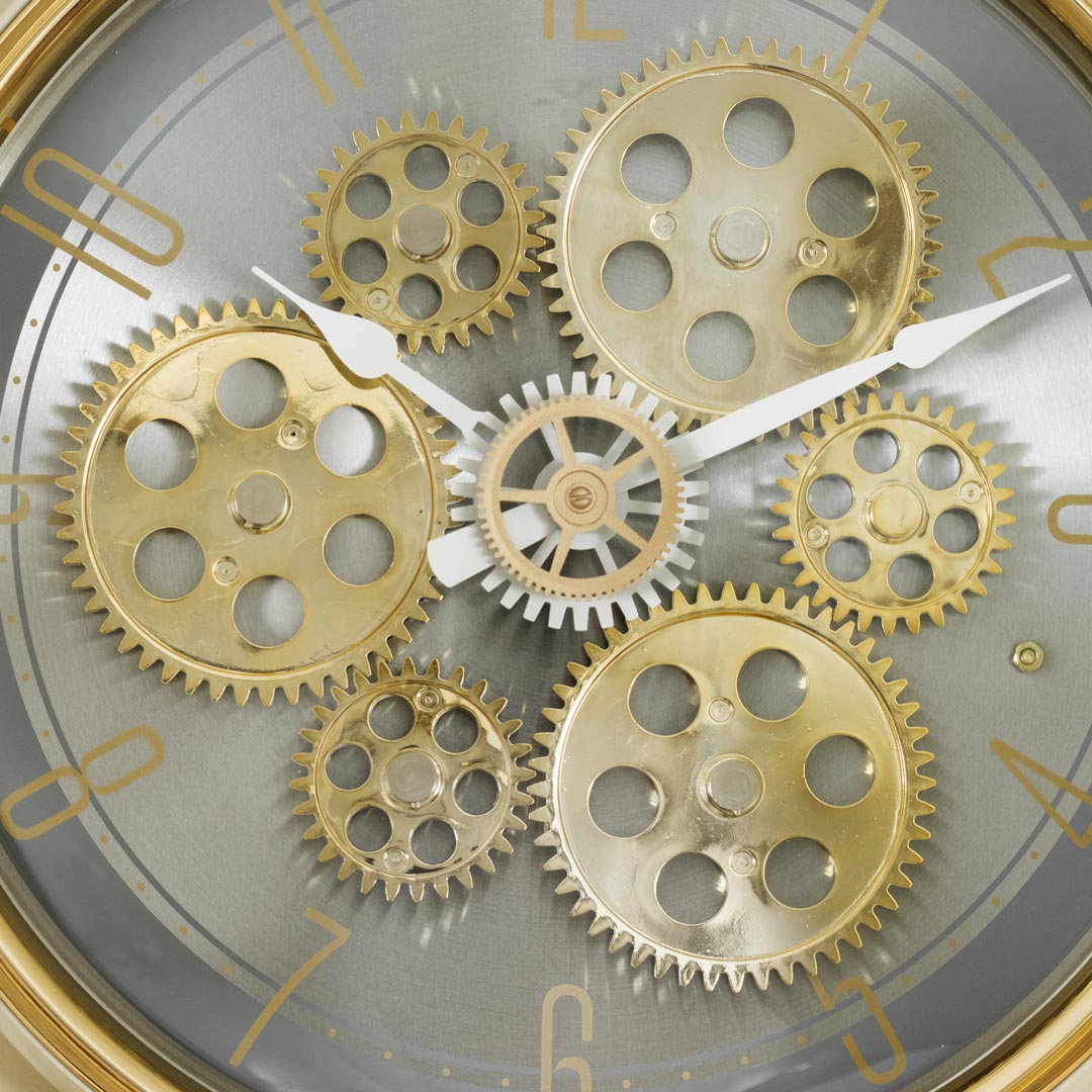 WC676-Ash-Golden Ash Moving Mechanical Gear Design Quartz Wall Clock Made with Fiber and Glass (5)