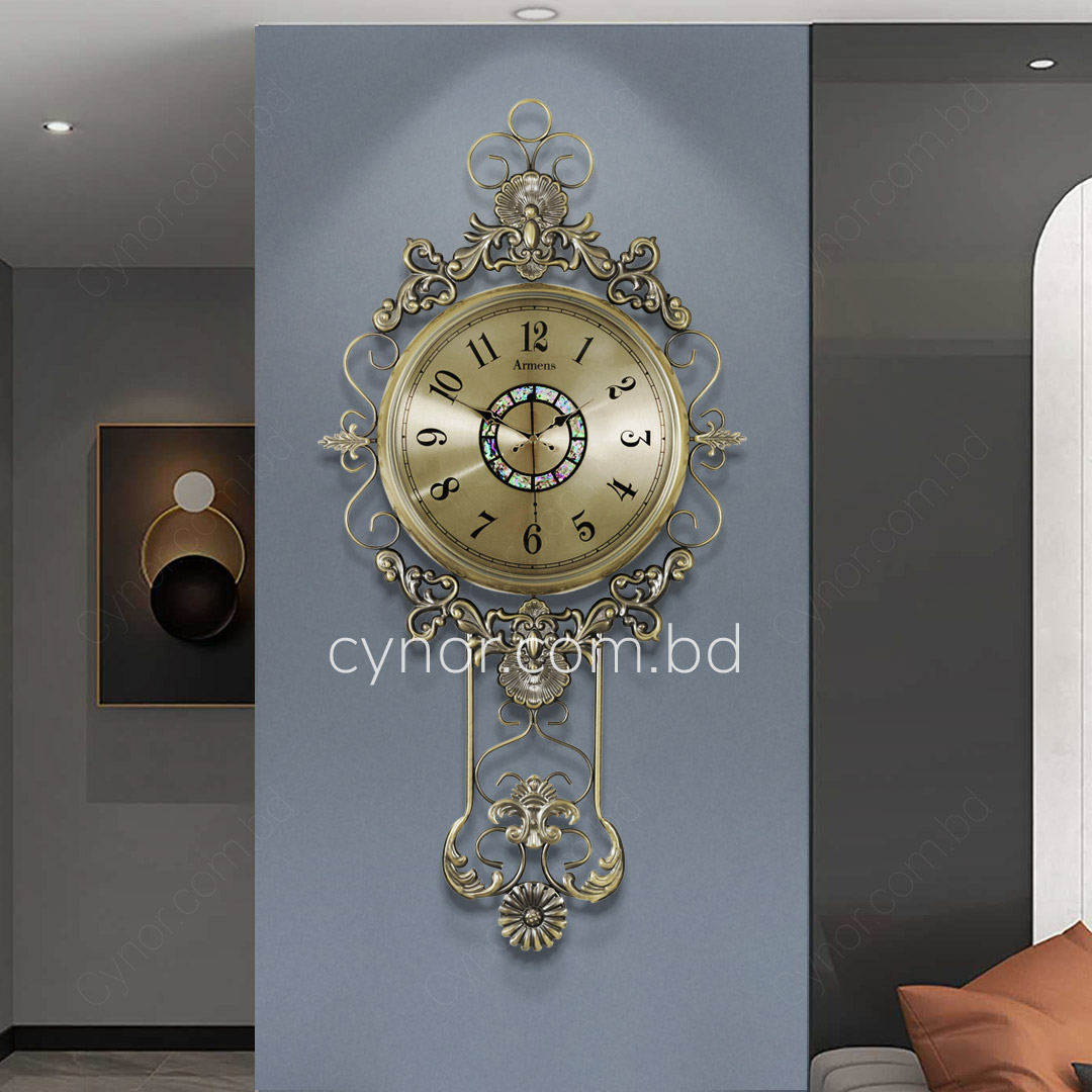 WC681-Golden-Dial-Premium Antique Golden Finish Wall Clock with Metal Body and Glass Dial (10)