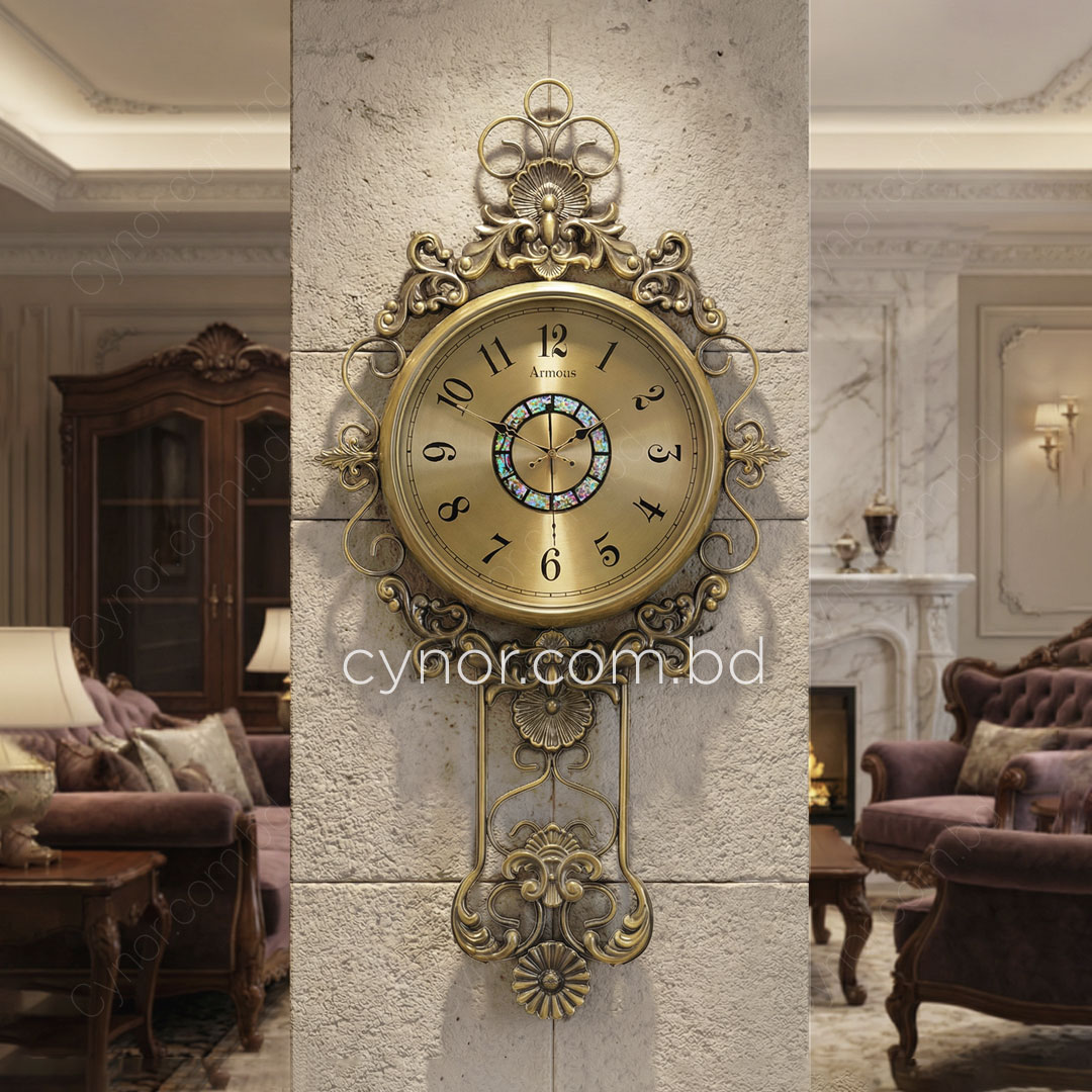 WC681-Golden-Dial-Premium Antique Golden Finish Wall Clock with Metal Body and Glass Dial (2)