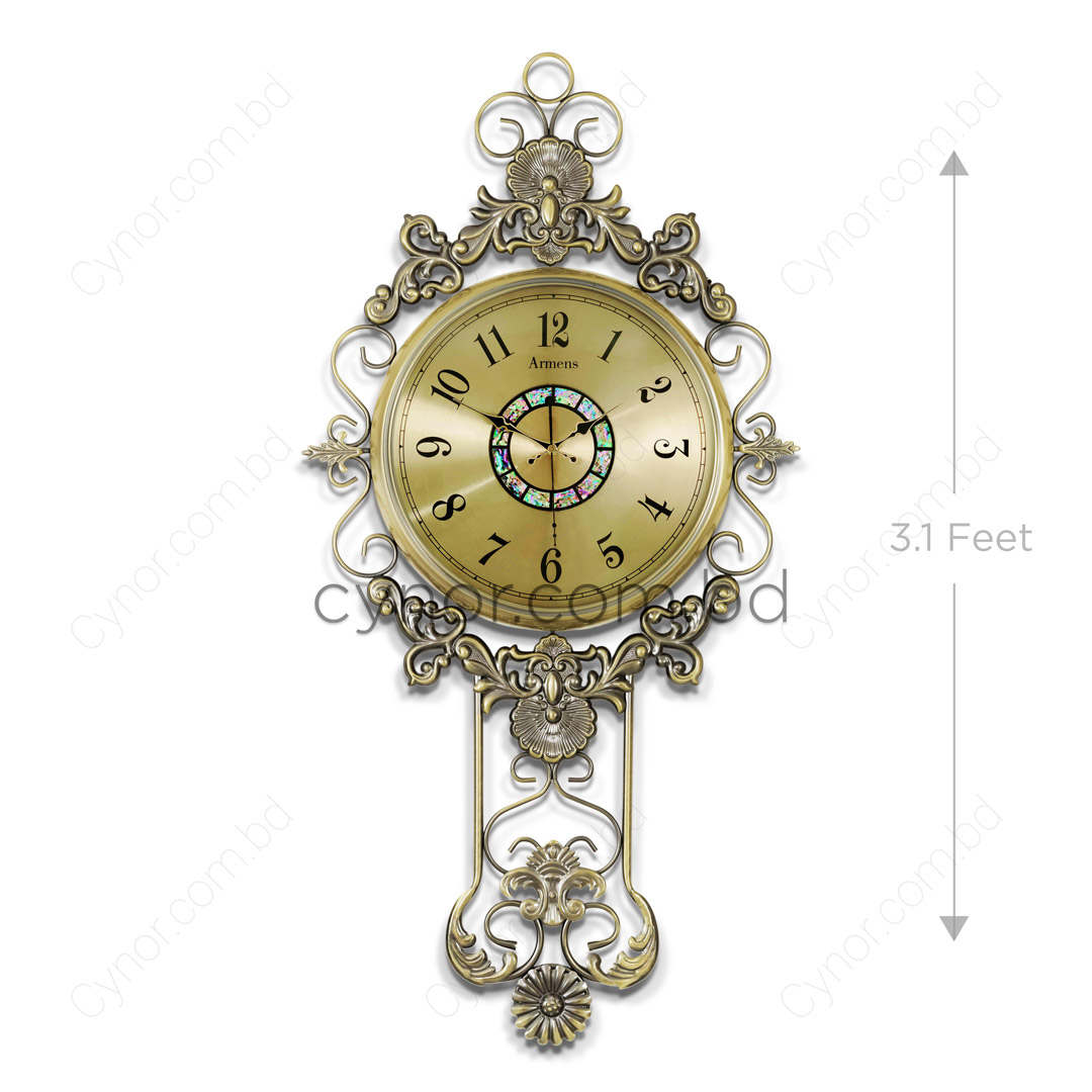 WC681-Golden-Dial-Premium Antique Golden Finish Wall Clock with Metal Body and Glass Dial (5)
